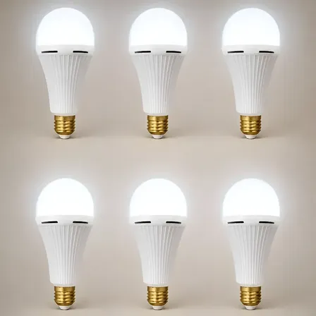 Kit C/6 Lâmpada Emergência Luz Led Bivolt Recarregável Branco-frio 127/220v
