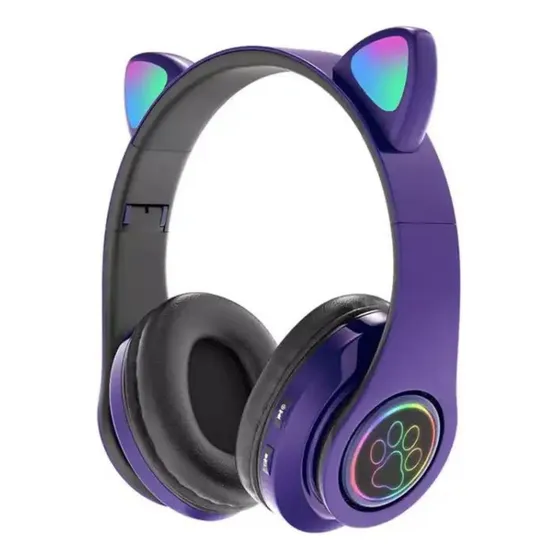 Fone Headset Gatinho Com Fio Orelha Led Para Criança Meninas