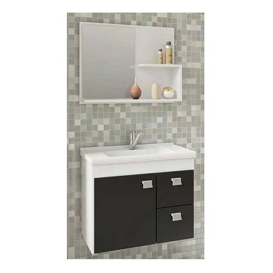 Mueble para baño MGM Móveis Kit Hortência de 55cm x 46cm x 31.5cm con bacha color blanco y mueble blanco/negro