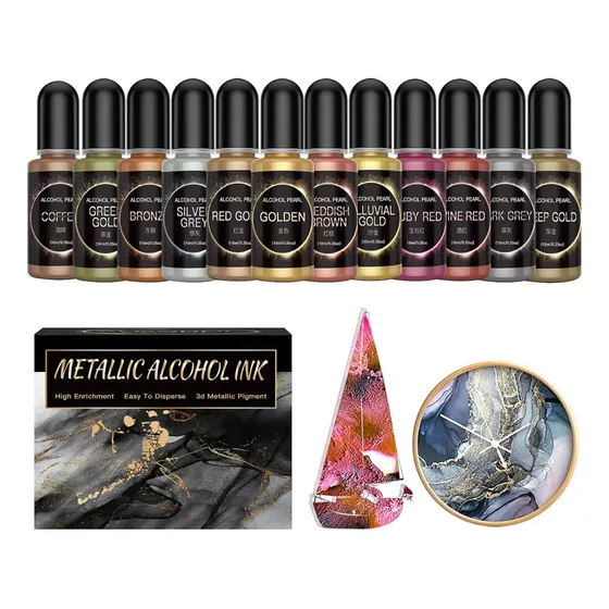 Setx12 Pigmentos Metalizados Al Alcohol Resina Epoxi 10ml