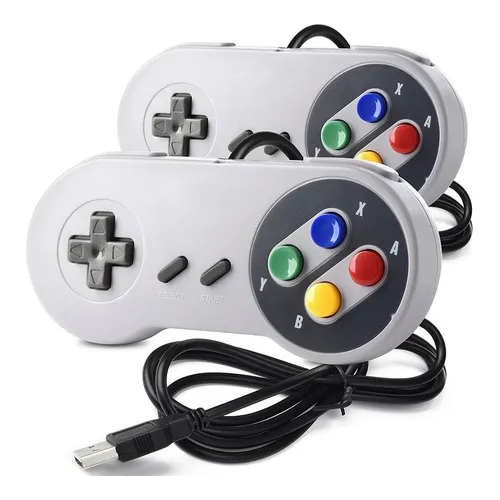 2 Controle Super Nintendo Snes Joystick Usb Emulador Pc Top Cor Cinza Knup KP-3124
