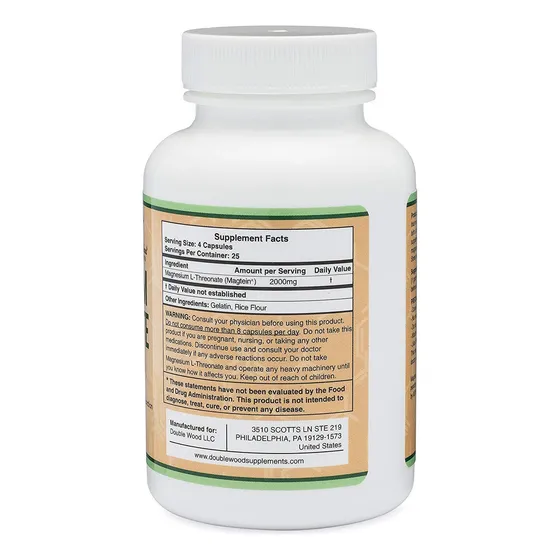 Magnesio Double Wood Supplements 100 Caps Made Usa Sin Sabor Elaborado Para Aumentar Los Niveles De Magnesio En El Cerebro Y Apoyar La Función Cognitiva No Contienen Ogm Ni Gluten