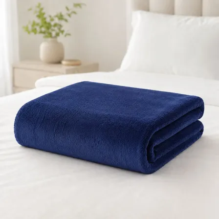 Cobertor Manta Soft Casal 1,80m X 2,00m Macio Microfibra Liso 600 G Azul-marinho