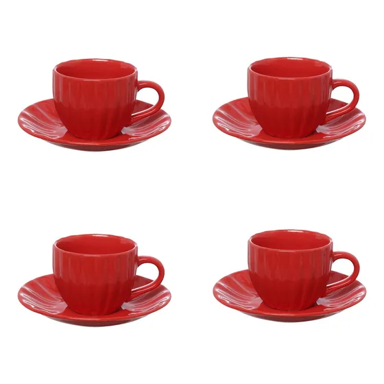 Jogo De 4 Xícaras 90ml Para Café Vermelha Bella Hauskraft Cor Vermelho frizada