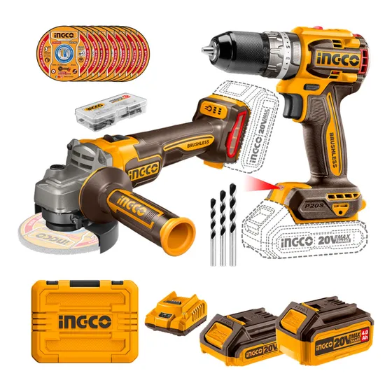 Amoladora 20v Taladro Percutor 2 Baterias Ingco Ckli20273 Color Naranja