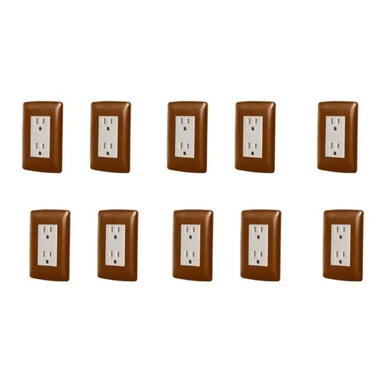 Kit De 10 Contactos Dúplex Aterrizados Color Madera