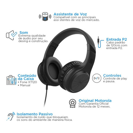 Fone De Ouvido Com Fio Xt120 Som Hd Preto - Motorola Fone De Ouvido Com Fio Xt120 Som Hd Preto - Motorola