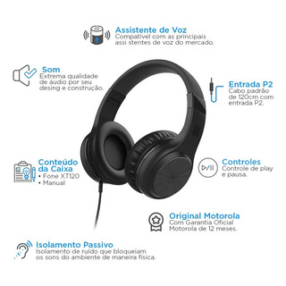 Fone De Ouvido Com Fio Xt120 Som Hd Preto - Motorola Fone De Ouvido Com Fio Xt120 Som Hd Preto - Motorola