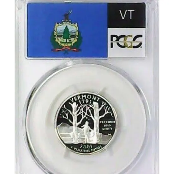 Moeda De 25 Centavos 2001s 25c Pcgs Pr69dcam Vermont