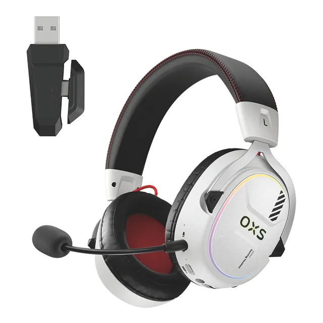 Audífonos Gamer Para Inalámbricos Con Micrófono De Cancelación De Ruido Sonido Envolvente Virtual 7.1, 2.4g De Baja Latencia Con Conector Usb Y Type-c, Bluetooth 5.3 Para Pc, Consola Oxs G2 Blanco