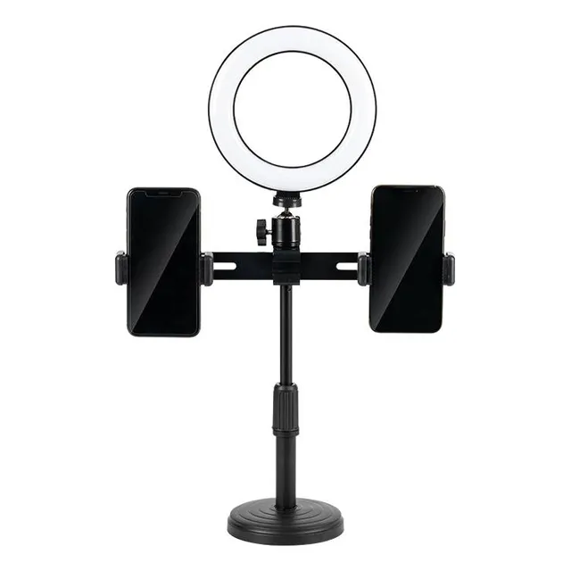 Havit ST7021 Anillo Aro Luz Led 16cm con Tripode y Base Para 2 Celulares 5V Negro