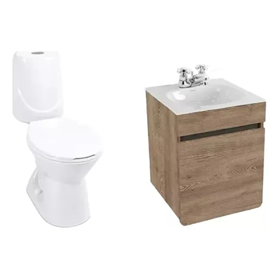 Combo Corona Lavamanos Aluvia + Sanitario Happy + Griferia