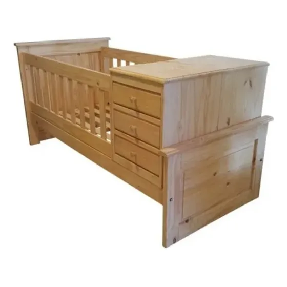 Cuna Funcional Con Cajoneras Pino Sin Pintar