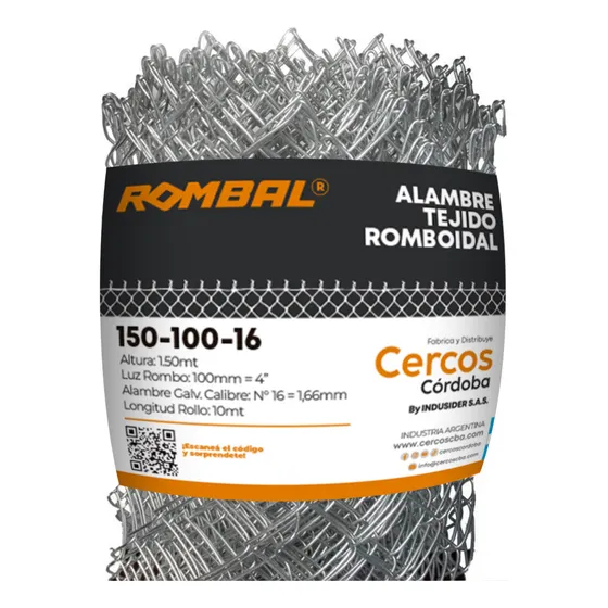 Tejido Romboidal 1,50 Mts - Rombo 4'' (100mm) - Calibre 16 (1,66mm) X 10 Mts (4 Rollos)