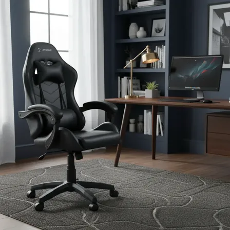 Cadeira Gamer Ergonomica Gamer Preta Cines N1905929 Com Apoio De Braços Reclinável Preto Couro Sintético