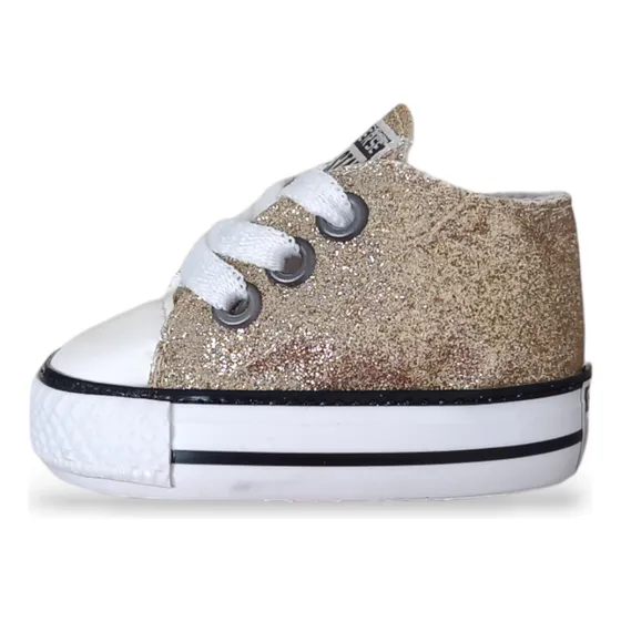 Zapatilla Bebé Nena No Caminante Glitter Brillo Blanco / Oro