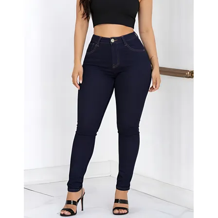 Calça Jeans Preta Feminina Cintura Alta Empina Bumbum Lycra