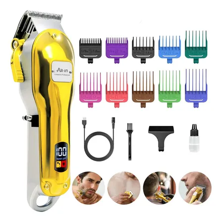 Máquina de Cortar Cabelo All-In Sem Fio Profissional com 8 Pentes e Lâminas Autoafiáveis