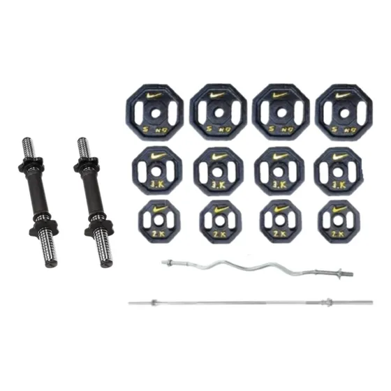 Set 40 Kilos Pesas + Mancuernas + Barra Recta + Barra Z 