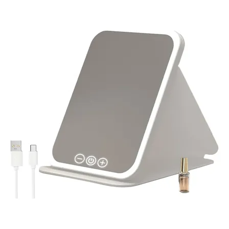 Espejo Cosmético Plegable Portátil Recargable Usb Blanco Blanco