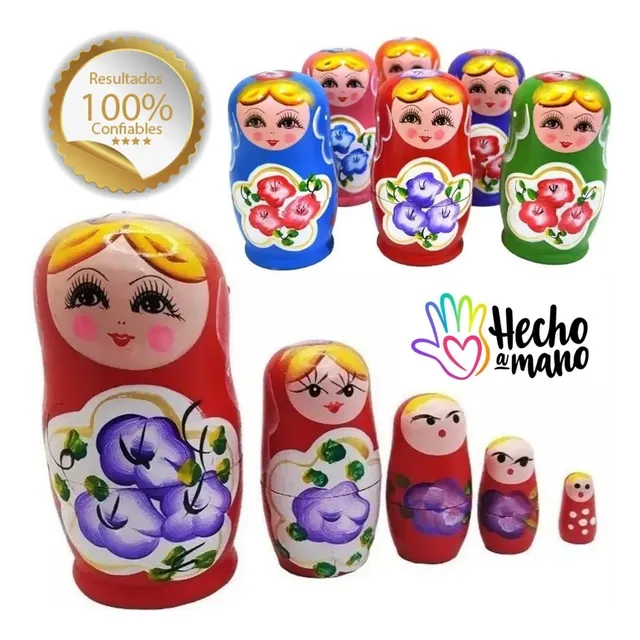 Muñecas Rusas Matrioshka De 5 Piezas En Madera Hecha A Mano