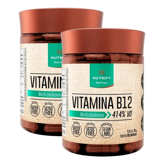 2 Potes Vitamina B12 Metilcobalamina - 60caps Nutrify B 12