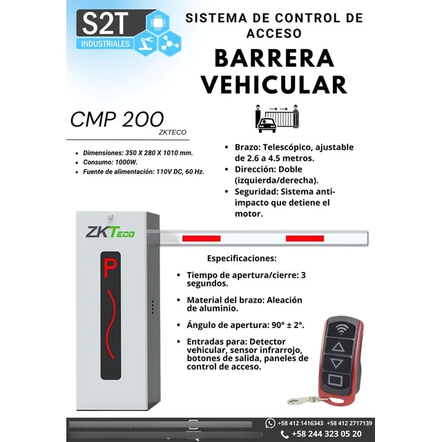 Barrera Vehicular Automática Bajo Tráfico Cmp200 L/r Zkteco
