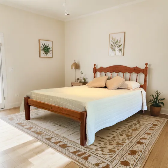 Cama 2 Plazas Algarrobo Macizo, Modelo Frida (6c)