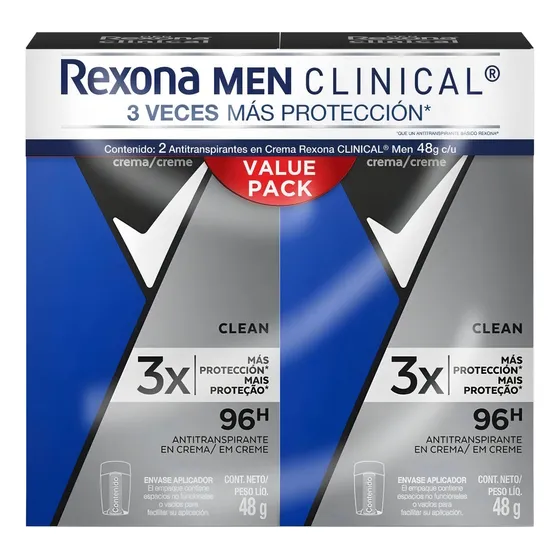 2 Pack Desodorante En Barra Rexona Men Clinical 48 Gr C/u