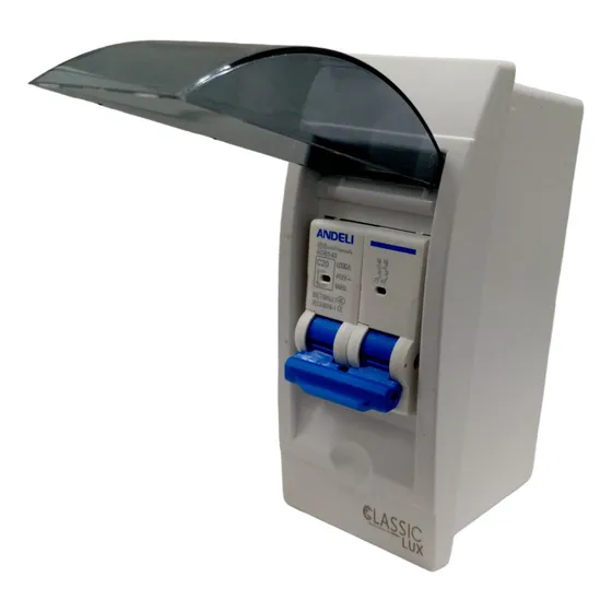Caja Plastica + Breaker Doble Termomagnetico 2p Riel Din