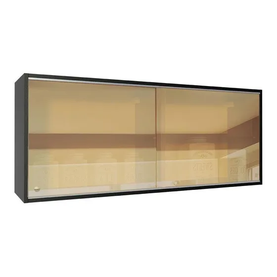 Armário De Cozinha Aéreo Madesa Reims 2 Portas De Correr Vidro Reflex Cor Preto G251258NRMRF
