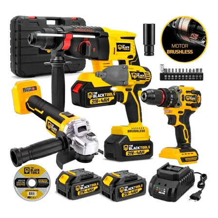 Kit Profissional 4 Em 1 21 V Brushless 2 Baterias Com Maleta