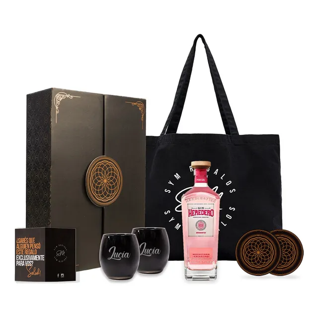 Experiencia Gin Heredero Pink + 2 Vasos Negros Grabados
