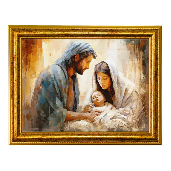 Cuadro Nacimiento Giclée Estilo Acuarela Con Marco Y Vidrio