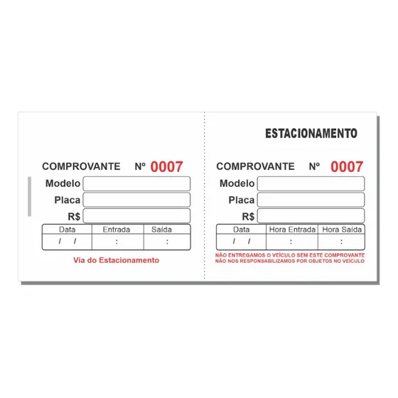 Comandas  Ticket  Estacionamento  18 Blocos  Padrão Numerado