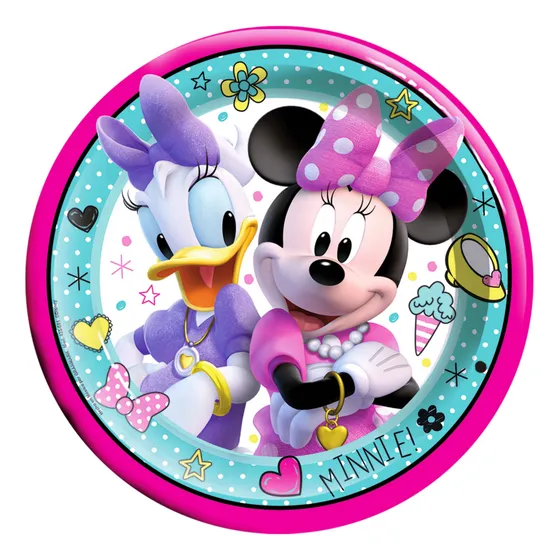 12 Platos Pasteleros Mimi Minnie Mouse Rosa Fiesta Min0m1