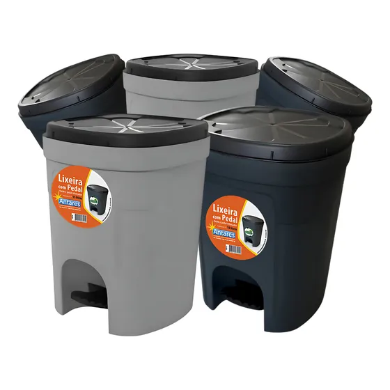 Lixeira Com Pedal 15 Litros Plástica Cesto Média Reforçada