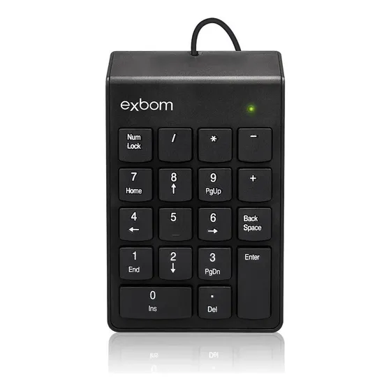 Teclado Numérico Exbom BK-N30 com Fio USB 18 Teclas Portátil Preto