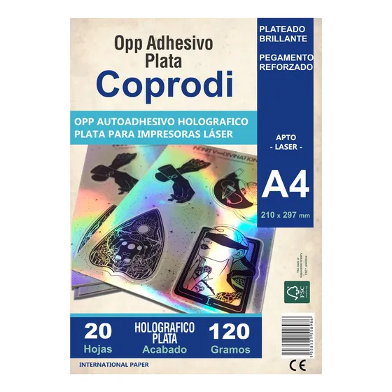 Opp Holográfico A4 Autoadhesivo Metalizado Plata Para Laser 