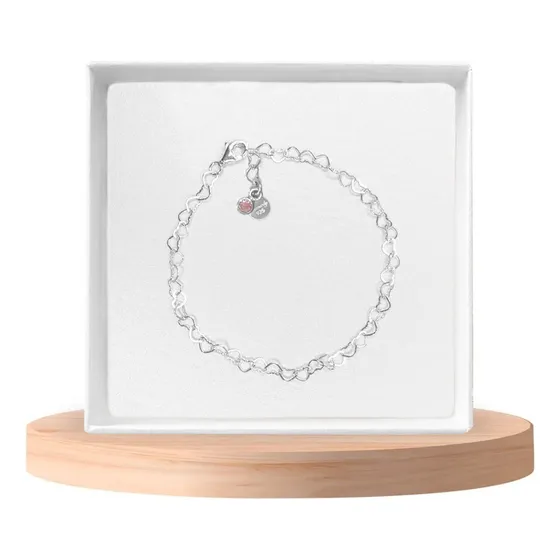 Pulsera Cadena De Corazones Y Zirconia Rosa En Plata Ley 925