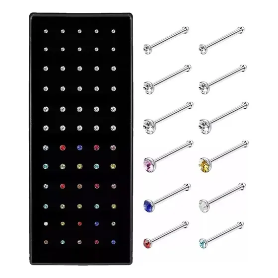Pack 60 Pzs Arete Nariz Acero Quirurgico Piercing Recto