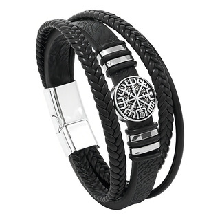 Pulsera Cuero Vikinga Vegvisir Valknut Hombre Mujer Layers Pulsera Cuero Vikinga Vegvisir Valknut Hombre Mujer Layers