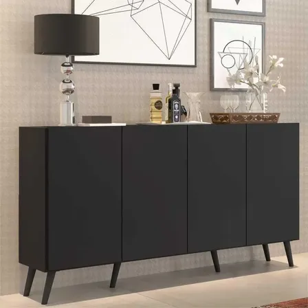 Aparador Buffet Sala Com 4 Portas Retrô Veneza Multimóveis Preto