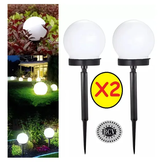 Lampara Solar Redonda Pack 2 Jardin Terraza Restaurante