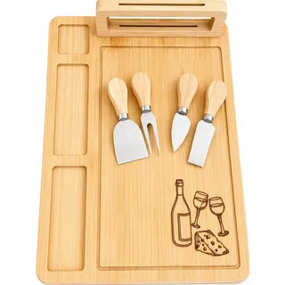 Tábua De Frios Bambu Personalizada 4 Utensílios Queijo Vinho Bamboo