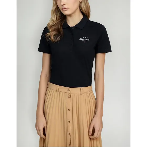 Polo Azul De Corte Slim Logo Gráfico Script Tommy Hilfiger
