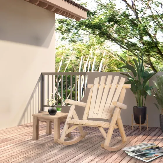 Mecedora De Madera Rústica Outsunny Para Exteriores /
