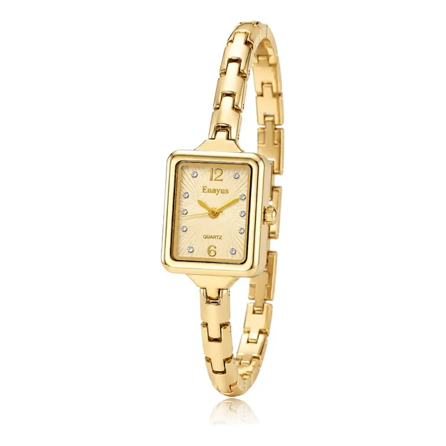 Relógio Feminino Quadradinho Pulseira Em Aço Fina Original Dourado