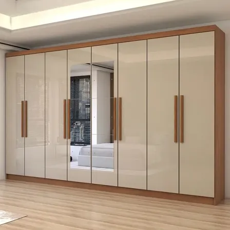 Guarda-roupa Casal Odisseia 8 Portas 4 Gavetas Com Espelho C Bege