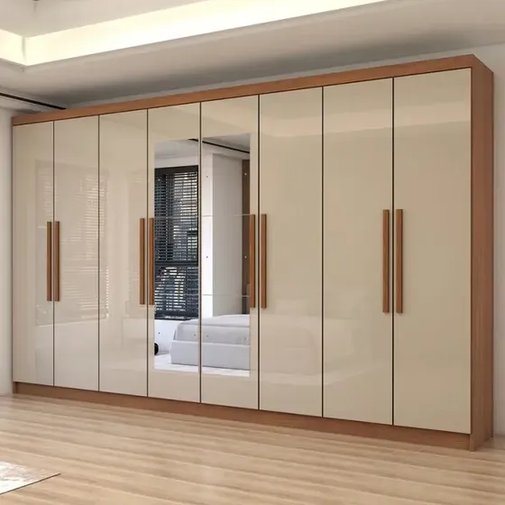 Guarda-roupa Casal Odisseia 8 Portas 4 Gavetas Com Espelho C Bege